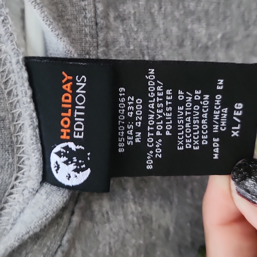Holiday Editions, Halloween Gray Sweatshirt w Pumpkin and Cat Embroided Design - Picture 3 of 4